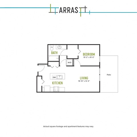Floor plan for 1 bed, 1 bath, 700 sqft